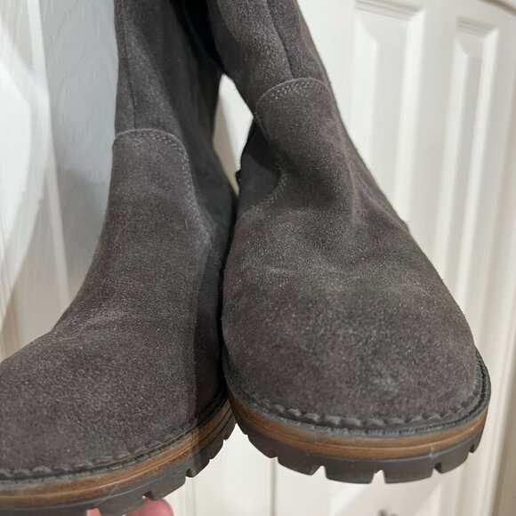 Merona Wm 9 Gray Suede Look Knee Buckle Zip Boots Target Chunky Moto Boho Grunge - Picture 6 of 9